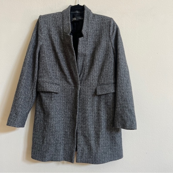 Zara Gray Printed Coat Jacket - Picture 2 of 4